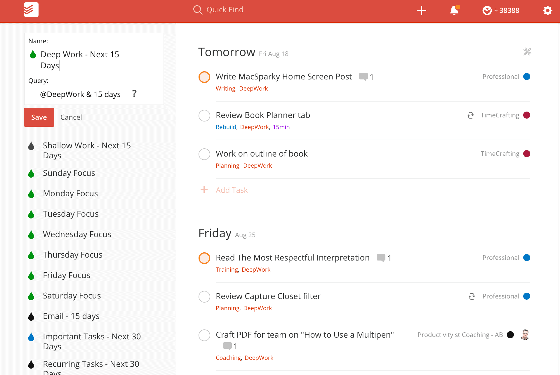 Deep Work Todoist Filter