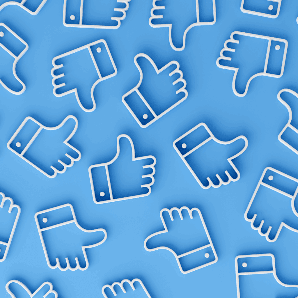 The "like" icon scattered in various angles, overwhelming the image and them ind.