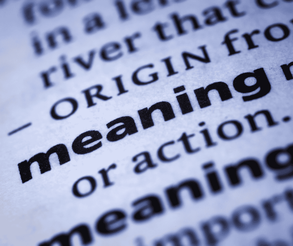 Close-up of the word "meaning" in a dictionary — central to any intentional living system that asks whether your actions carry meaning, not just motion