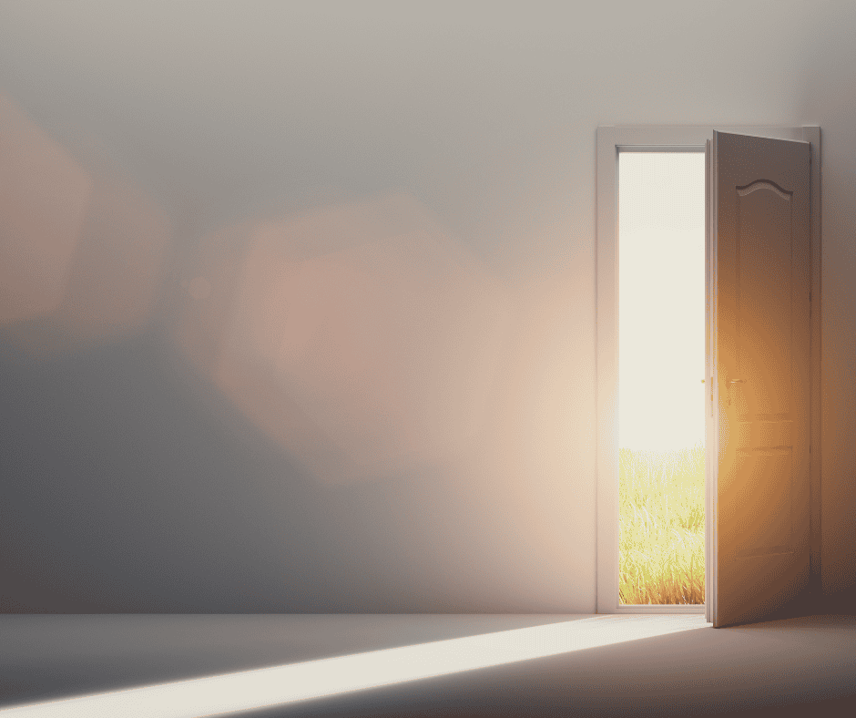 An open door with light streaming through, illustrating the idea that overlooked principles can be the entry point to more meaningful productivity — from the A Productive Conversation episode with Heather Jo Kennedy