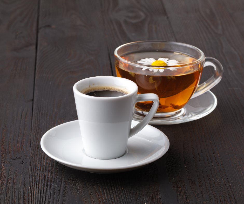A cup of tea next to a cup of coffee, illustrating productiveness vs productivity as a steady state rather than a sharp rate