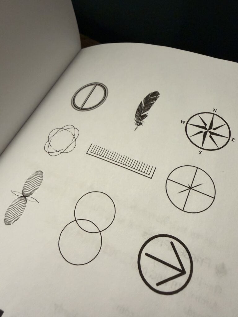 Nine simple symbols arranged on paper, representing the principles of productiveness as a lens rather than a checklist