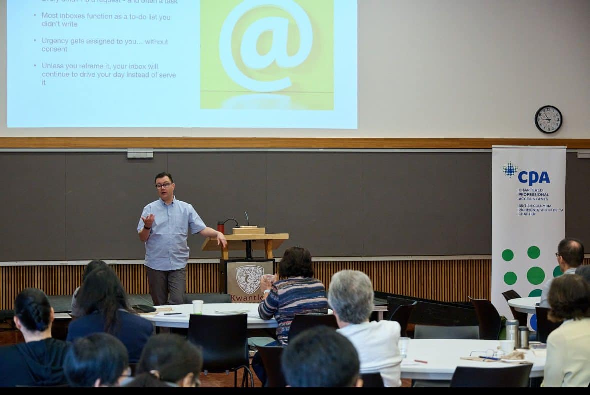 Mike Vardy presenting to the CPA British Columbia Richmond/South Delta chapter at Kwantlen Polytechnic University